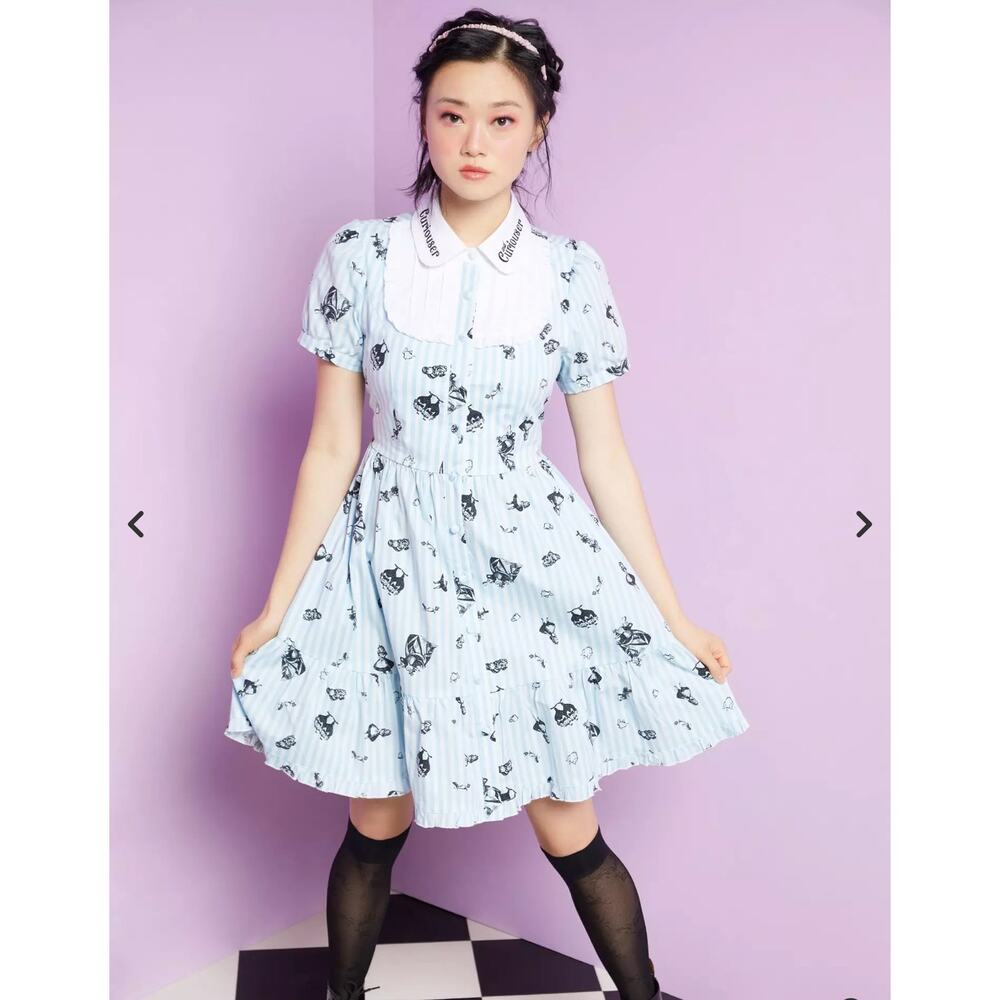 NWT Disney Alice In Wonderland Curiouser & Curiouser Collared Blue White Dress M